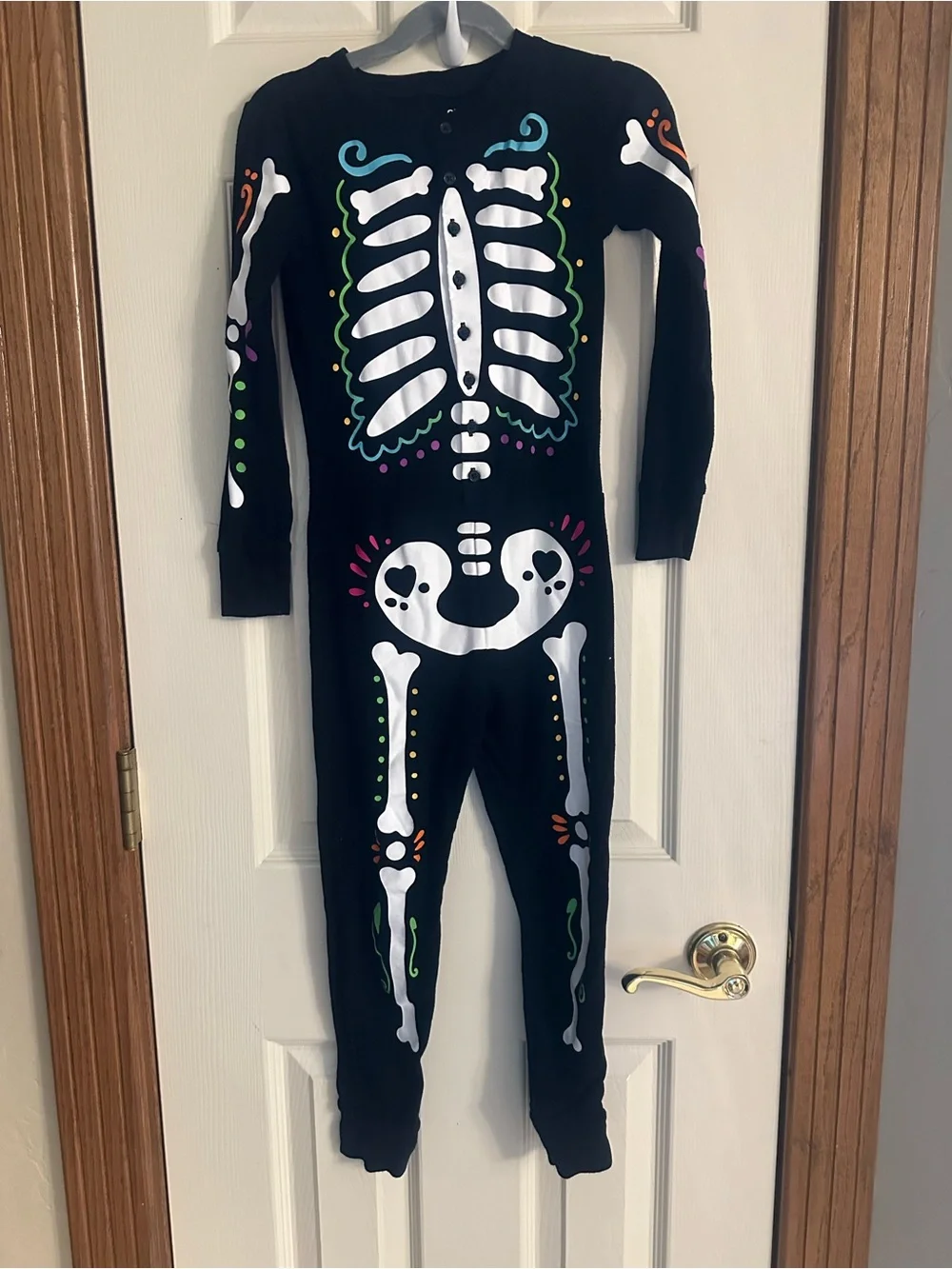 Kids Black Snug-Fit Pajama Onesie with Colorful Day of the Dead Print